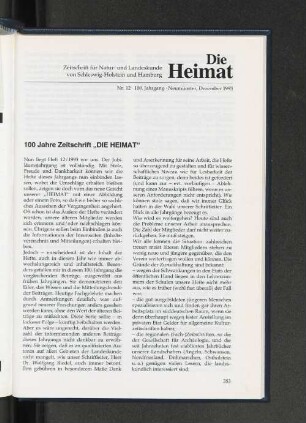 100 Jahre Zeitschrift "Die Heimat"