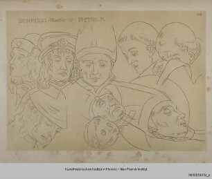 Köpfe aus der Figurengruppe der Exequien des Heiligen Ludwig (nach Bonfigli in der Pinacoteca in Perugia)