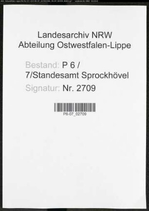 Sterberegister Standesamt Sprockhövel