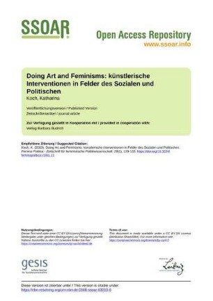 Doing Art and Feminisms: künstlerische Interventionen in Felder des Sozialen und Politischen