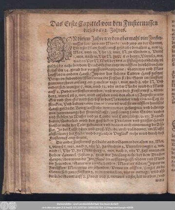 Das Erste Capittel von den Finsternussen dieses 1612. Jahres.
