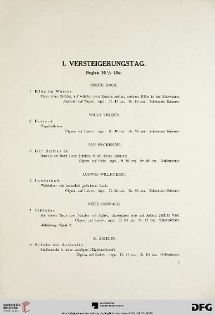 I. Versteigerungstag. Beginn 10½ Uhr (Nr. 1-114)