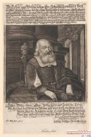 Johann Leonhard Beil d.Ä. (= Hans Linhart Beihel), Handelsmann, des Größern Rats und Gassenhauptmann; geb. 29. März 1591