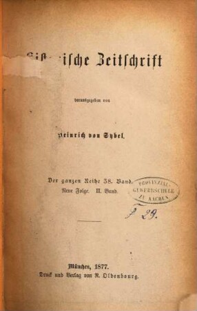 Historische Zeitschrift : HZ. 38. 1877