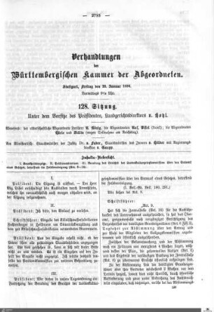 128. Sitzung, Stuttgart, 22.1.1886