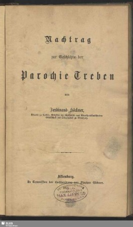 Nachtrag zur Geschichte der Parochie Treben