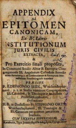 Appendix ad epitomen canonicam ex IV. libris institutionum iuris civilis extracta ...