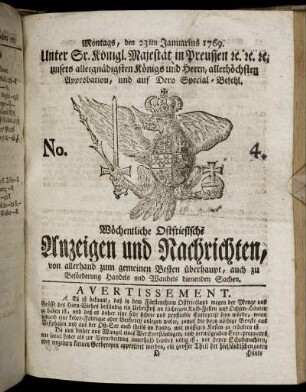 No. 4. Montags, den 23ten Jannuarius 1769.