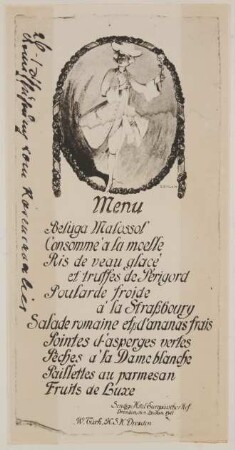 Menu-Karte (Speisekarte) zur Uraufführung des „Rosenkavalier“ in Dresden am 26. Januar 1911