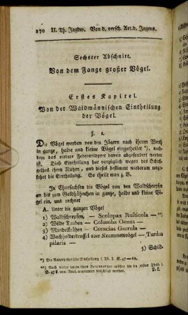Erstes Kapitel. Von der Waidmännischen Eintheilung der Vögel.