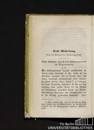 Erster Abschnitt: Zweck des Küchengartens im Allgemeinen.