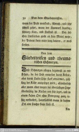 Von dem Gliederreissen und rheumatischen Schmerzen