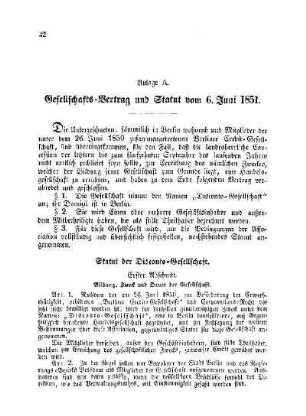 Anlage A. Gesellschafts-Vertrag und Statut vom 6. Juni 1851