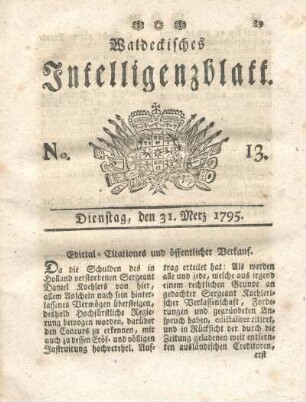 No. 13, Dienstag, den 31. Merz 1795