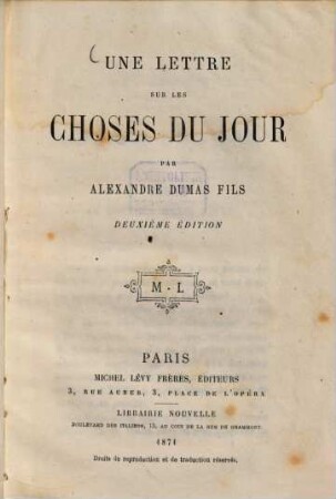 Une lettre sur les choses du jour