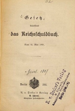 Gesetz, betreffend das Reichsschuldbuch