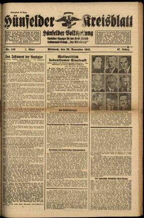 Erste Ausgabe vom Mittwoch, den 26. November 1941.