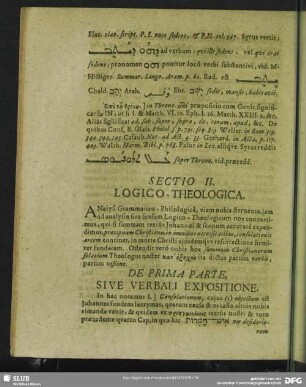 Sectio II. Logico-Theologica