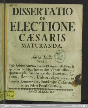 Dissertatio De Electione Caesaris Maturanda