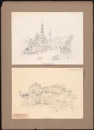 Marktplatz, Pirna / Gebäude, Siena: 2 perspektivische Ansichten