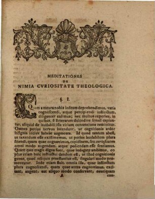 Meditationum de nimia curiositate theologica partic. I.