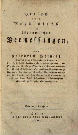 Versuch eines Regulativs zu ökonomischen Vermessungen