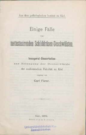 Einige Fälle von metastasirenden Schilddrüsen-Geschwülsten