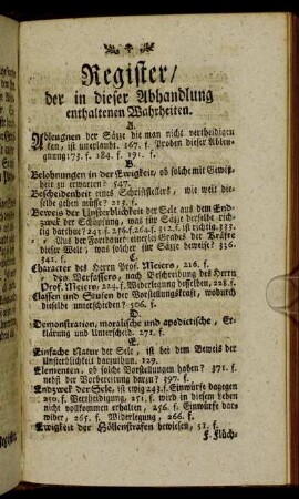 Register/ der in dieser Abhandlung enthaltenen Wahrheiten.