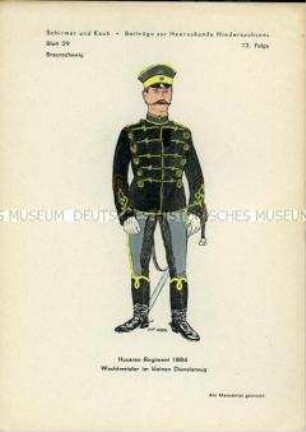 Uniformdarstellung, Wachtmeister des Husaren-Regiments, Herzogtum Braunschweig, 1884.