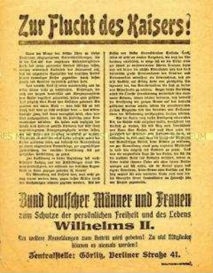 Monarchistisches Flugblatt zur Rechtfertigung der Flucht des Kaisers ins Ausland