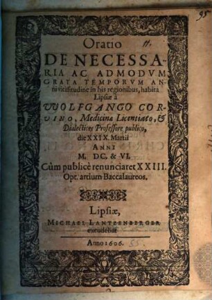 Oratio de necessaria ac admodum grata temporum anni vicissitudine his regionibus