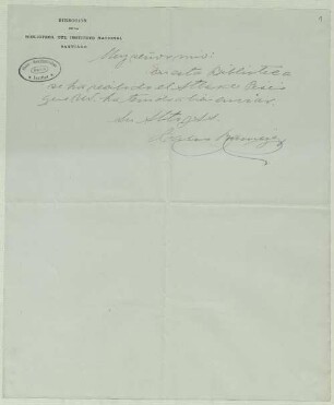 Brief der Biblioteca del Instituto Nacional an Hans Steffen