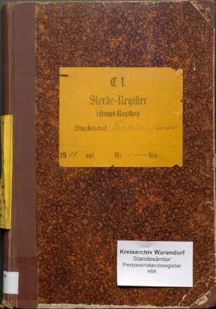 Sterberegister des Standesamtes Beckum-Stadt von 1923 (Urkunden-Nr. 1-159)