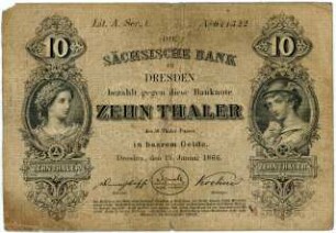 Geldschein, 10 Taler, 15.1.1866