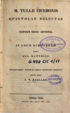 Epistolae selectae ac temporum ordine dispositae