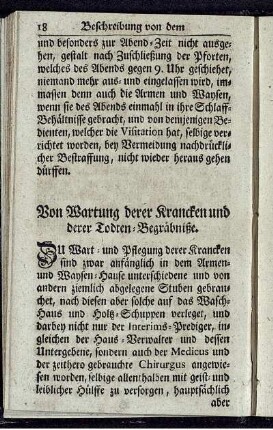 Von Wartung derer Krancken und derer Todten-Begräbniße.