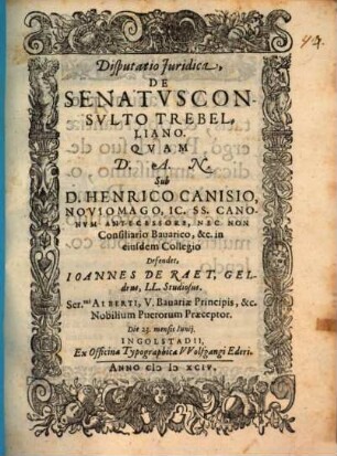 Disputatio Juridica, De Senatvsconsvlto Trebelliano