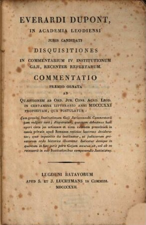 Disquisitiones in commentarium IV Institutionum Gaii, recenter repertarum