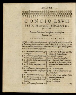 Concio LXVII. Festo SS. Apost. Philippi Et Jacobi.