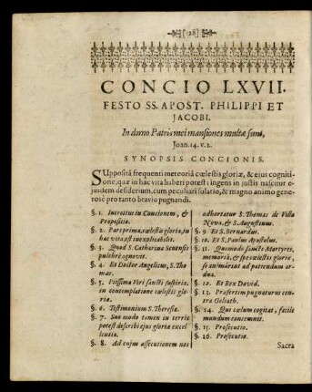 Concio LXVII. Festo SS. Apost. Philippi Et Jacobi.