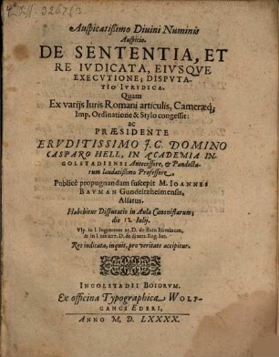 De sententia et re iudicata eiusque executione