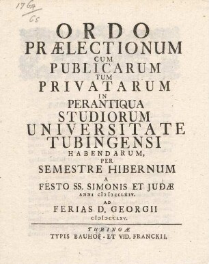Vorlesungsverzeichnis 1764/65