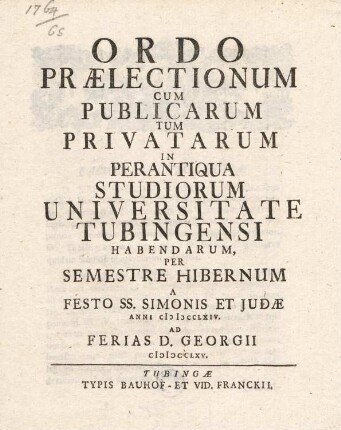 Vorlesungsverzeichnis 1764/65