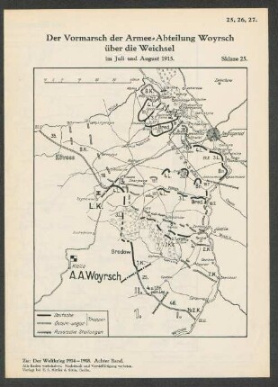 Skizze 25. Der Vormarsch der Armee=Abteilung Woyrsch über die Weichsel im Juli und August 1915.