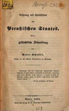 Ursprung und Wachsthum des Preußischen Staates ...