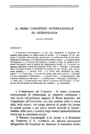 1-49, Il primo congresso internazionale di criminologia