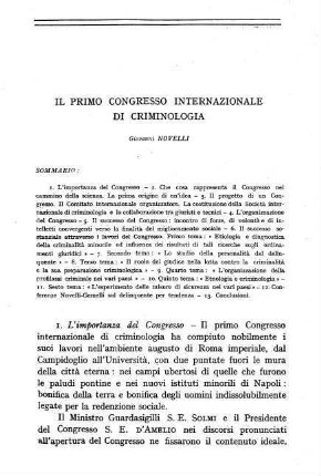 1-49, Il primo congresso internazionale di criminologia