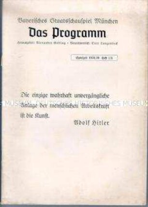 Programm des Bayerischen Staatsschauspiels München für die Spielzeit 1938/39 (ohne Einband)