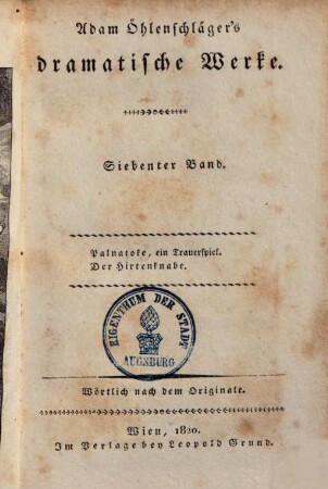 A. Öhlenschläger's dramatische Werke : wörtlich nach dem Originale, 7. Palnatoke