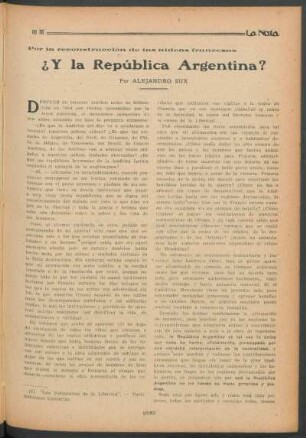 Por la reconstrucción de las aldeas francesas : ¿Y la República Argentina?